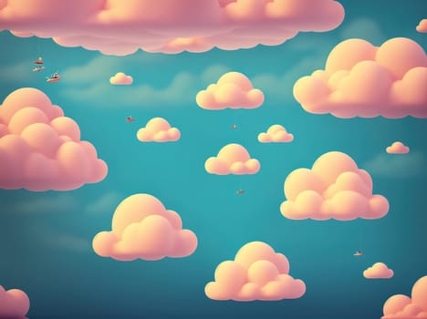 The image is a pink and white sky with clouds floating in it.