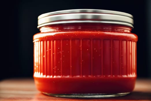The image is a jar of tomato sauce with a lid on it.