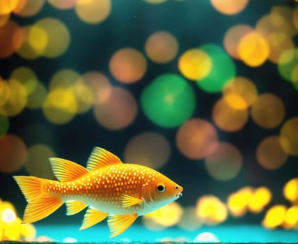 The image is of a goldfish swimming in a tank with bubbles floating around it.