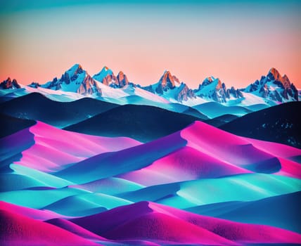The image shows a desert landscape with mountains in the background and sand dunes in the foreground.