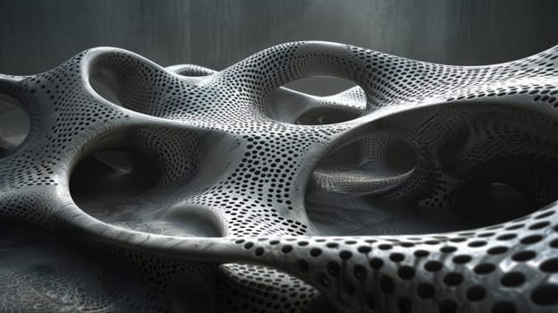 A close up of a sculpture made out of metal and holes