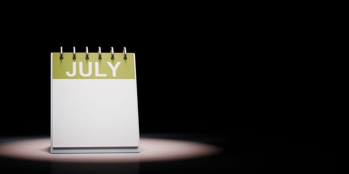 July Desk Calendar, Blank Day, Spotlighted on Black Background with Copy Space 3D Illustration
