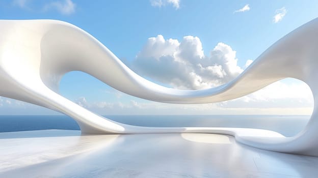 A white sculpture of a wave on the ocean floor