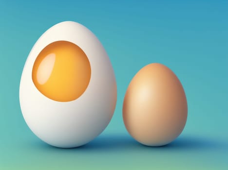 The image is a pair of eggs, one white and one brown, standing next to each other.