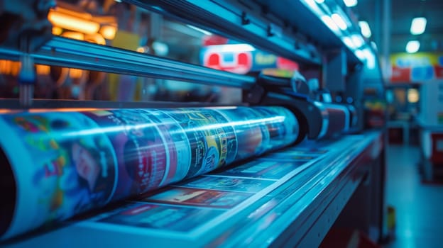 A machine that is printing a roll of paper on it