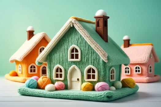 model of a house in a knitted style, concept: insulated house .