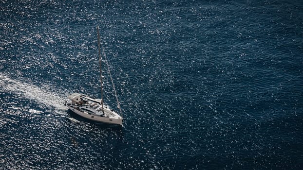 Aerial view of luxury floating ship in blue waters of Adriatic Sea, Croatia