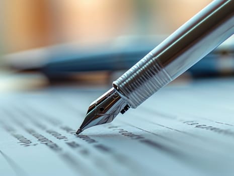 A close-up of a pen lying on top of a white sheet of paper.