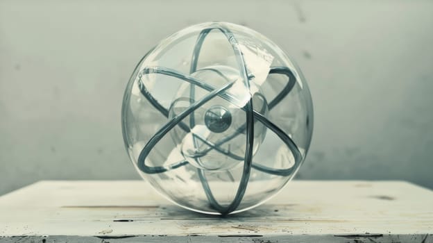 A glass object sitting on top of a wooden table