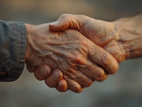 A close-up image capturing the warmth and trust in a handshake between two individuals with a blurred background.