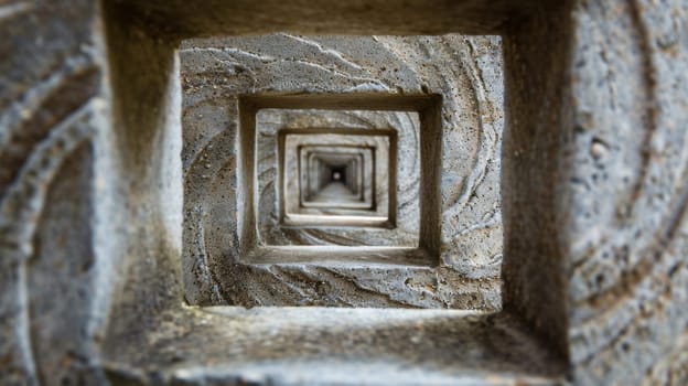 A close up of a stone structure with several windows