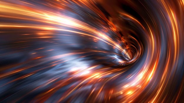 A very abstract image of a swirling vortex with bright orange and blue colors