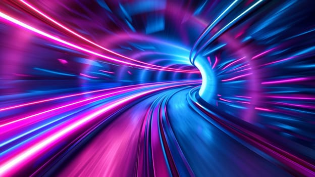 A colorful abstract image of a train going through the tunnel