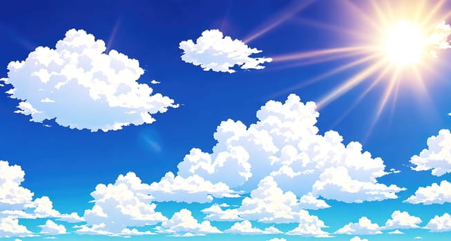 The image shows a clear blue sky with fluffy white clouds floating in the distance.