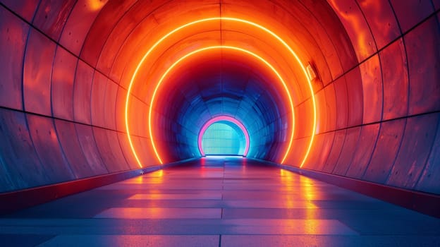 A tunnel with bright neon lights in the middle of it