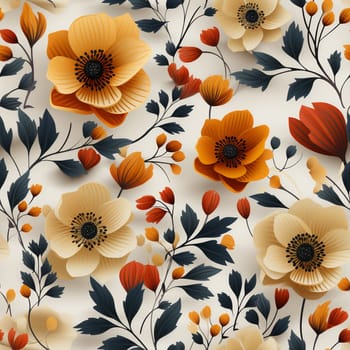 Seamless pattern tile background flowers and floral leaves plants. High quality photo