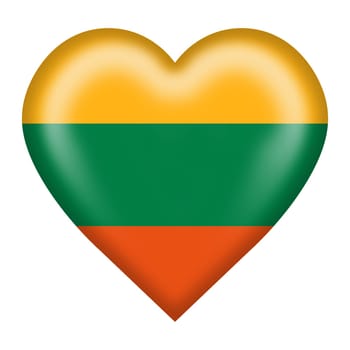 A Lithuania flag heart button isolated on white with clipping path 3d illustration