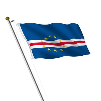 A Cape Verde Flagpole 3d illustration on white with clipping path