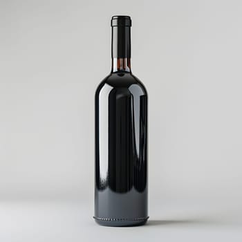 A glass bottle of wine is elegantly displayed on a white tabletop. The cylindrical bottle features a bottle stopper, making it a stylish addition to any tableware collection