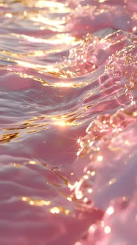 A close up shot of a vibrant pink and gold liquid surface with a mesmerizing pattern, resembling a peachcolored horizon reflecting on water