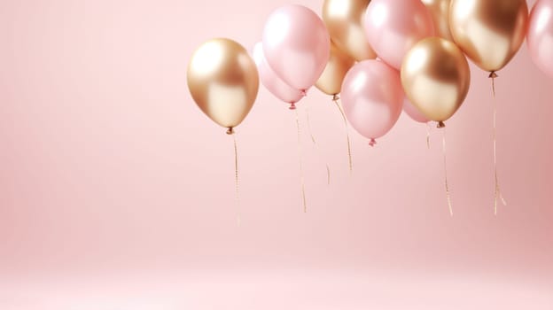 pink and gold balloons for party and celebration, ai