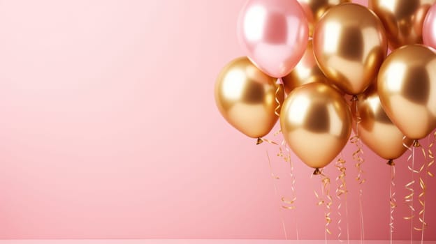 pink and gold balloons for party and celebration, ai