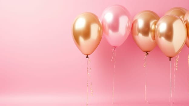 pink and gold balloons for party and celebration, ai