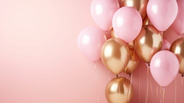 pink and gold balloons for party and celebration, ai