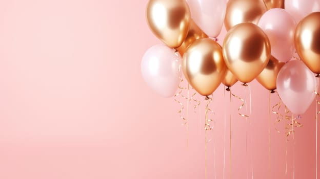 pink and gold balloons for party and celebration, ai