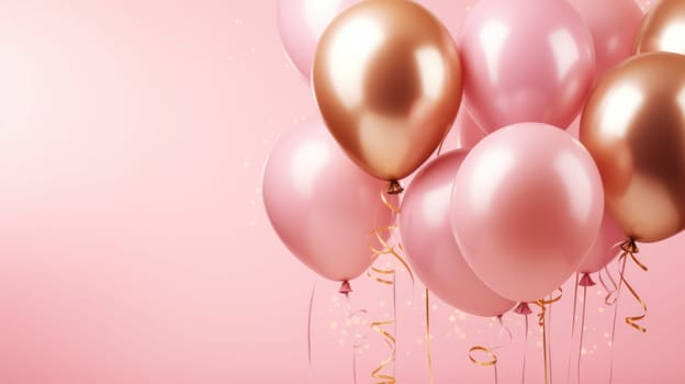 pink and gold balloons for party and celebration, ai