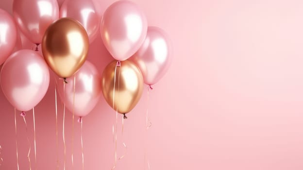 pink and gold balloons for party and celebration, ai