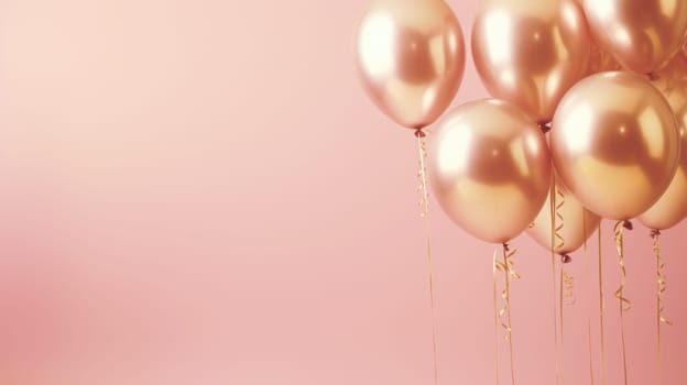 pink and gold balloons for party and celebration, ai