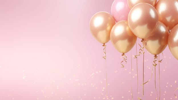 pink and gold balloons for party and celebration, ai