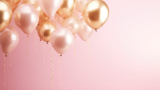 pink and gold balloons for party and celebration, ai