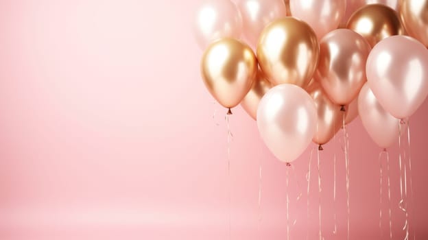 pink and gold balloons for party and celebration, ai