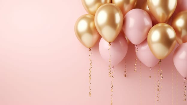 pink and gold balloons for party and celebration, ai