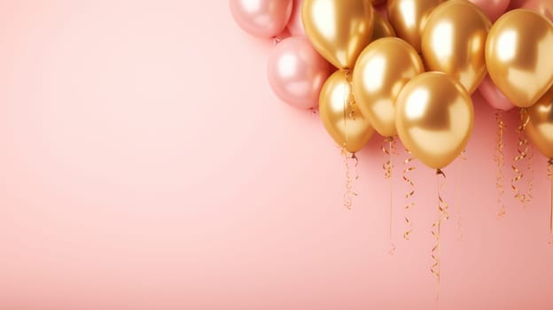 pink and gold balloons for party and celebration, ai