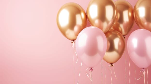 pink and gold balloons for party and celebration, ai