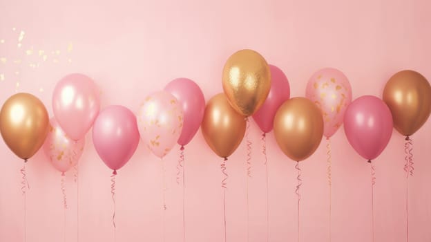 pink and gold balloons for party and celebration, ai