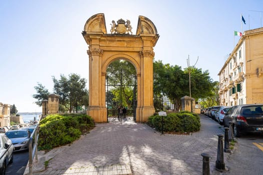 Valletta, Malta, April 03, 2024. the arch gate at King George V playing fields in the city centre