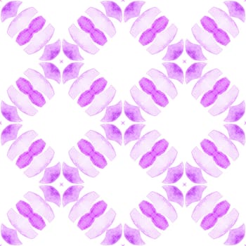 Watercolor ikat repeating tile border. Purple optimal boho chic summer design. Ikat repeating swimwear design. Textile ready outstanding print, swimwear fabric, wallpaper, wrapping.