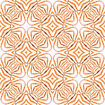 Hand painted tiled watercolor border. Orange artistic boho chic summer design. Textile ready good-looking print, swimwear fabric, wallpaper, wrapping. Tiled watercolor background.