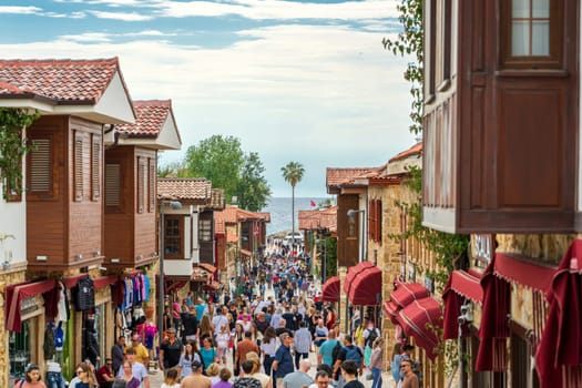 Side, Manavgat, Turkey – April 9, 2024: Liman Street of Side town of Antalya's Manavgat district