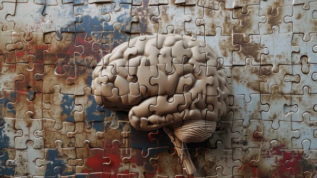 A brain model made of puzzle pieces AI