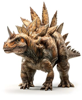 An animal figure of a horned dinosaur, resembling an Ankylosaurus, made of wood and depicted in art form. The toy stands on a white background, symbolizing the terrestrial animals extinction