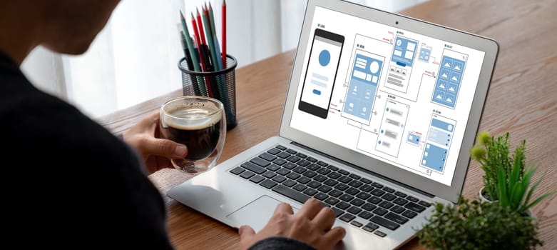 UX UI design process for modish mobile application and website . Creative prototype of wireframe for professional app developer .