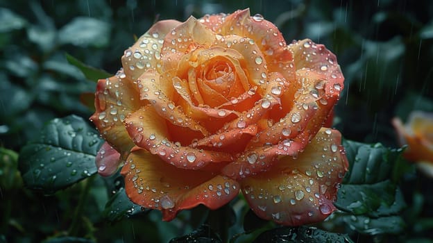 A vibrant yellow rose covered in sparkling water droplets glistens under the light.