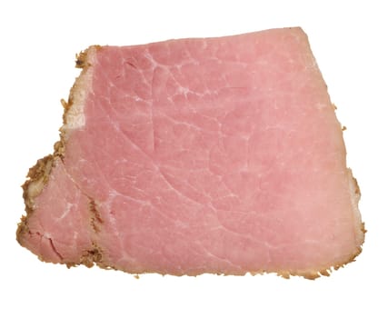 Square piece of smoked pork meat on isolated background, top view