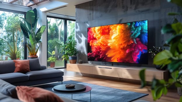 Contemporary living room displaying a wall-mounted television for home entertainment.