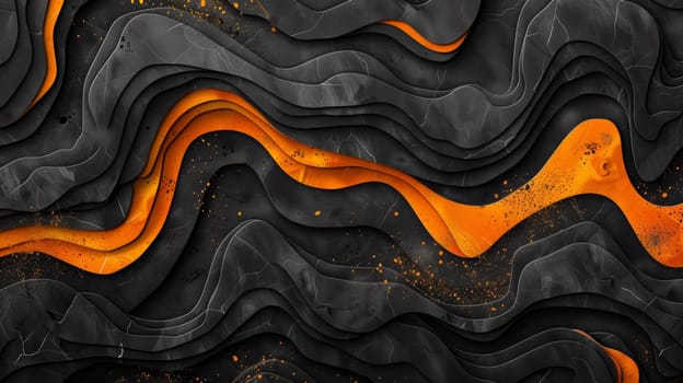 A black and orange abstract background with waves of color